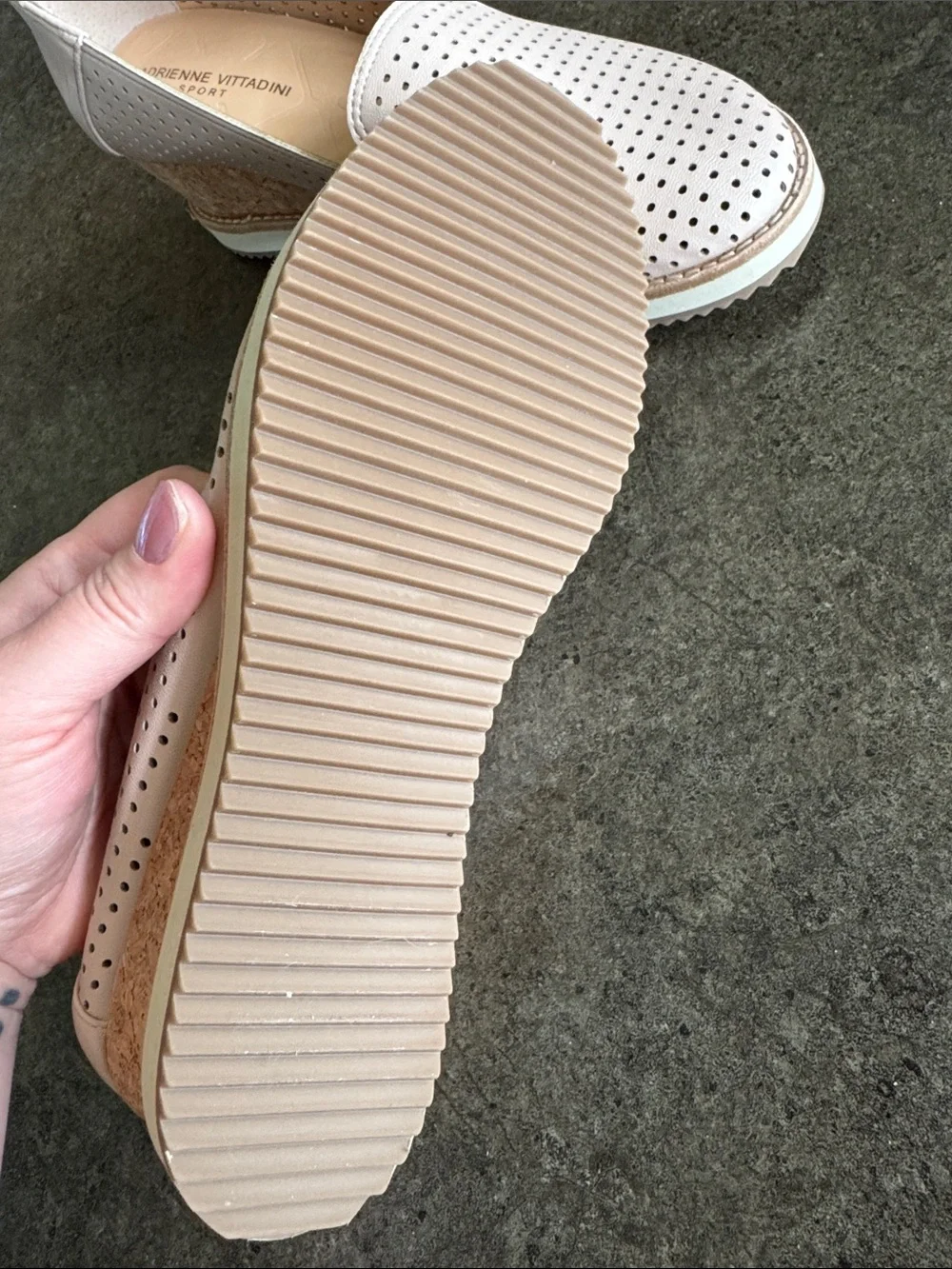 Adrienne Vittadini Sport Esmerelda Blush Pink Perforated Cork Leather Wedge Heel